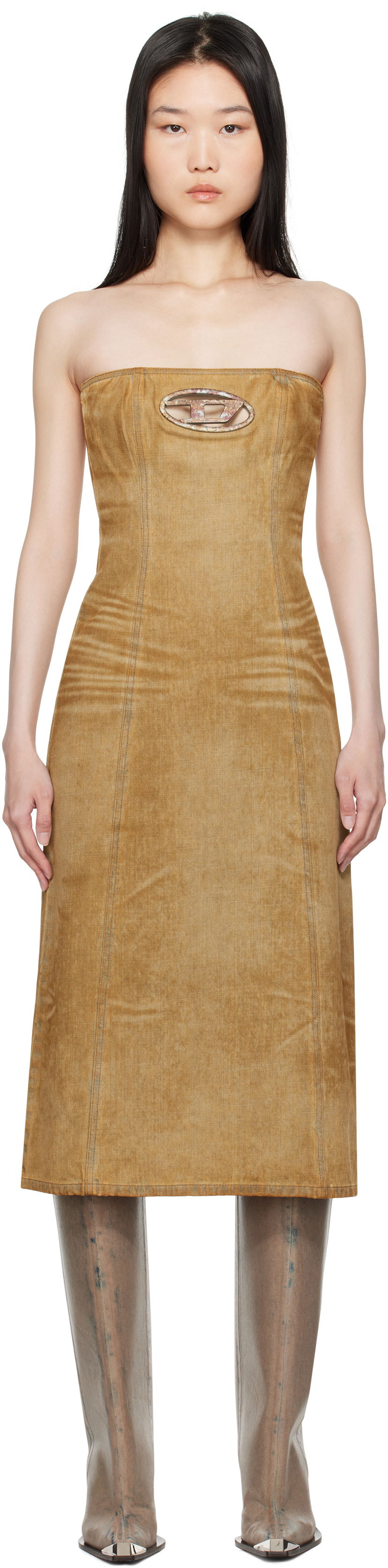 Kjole Diesel Denim Midi Tube Dress Brun | A15899 0AJET