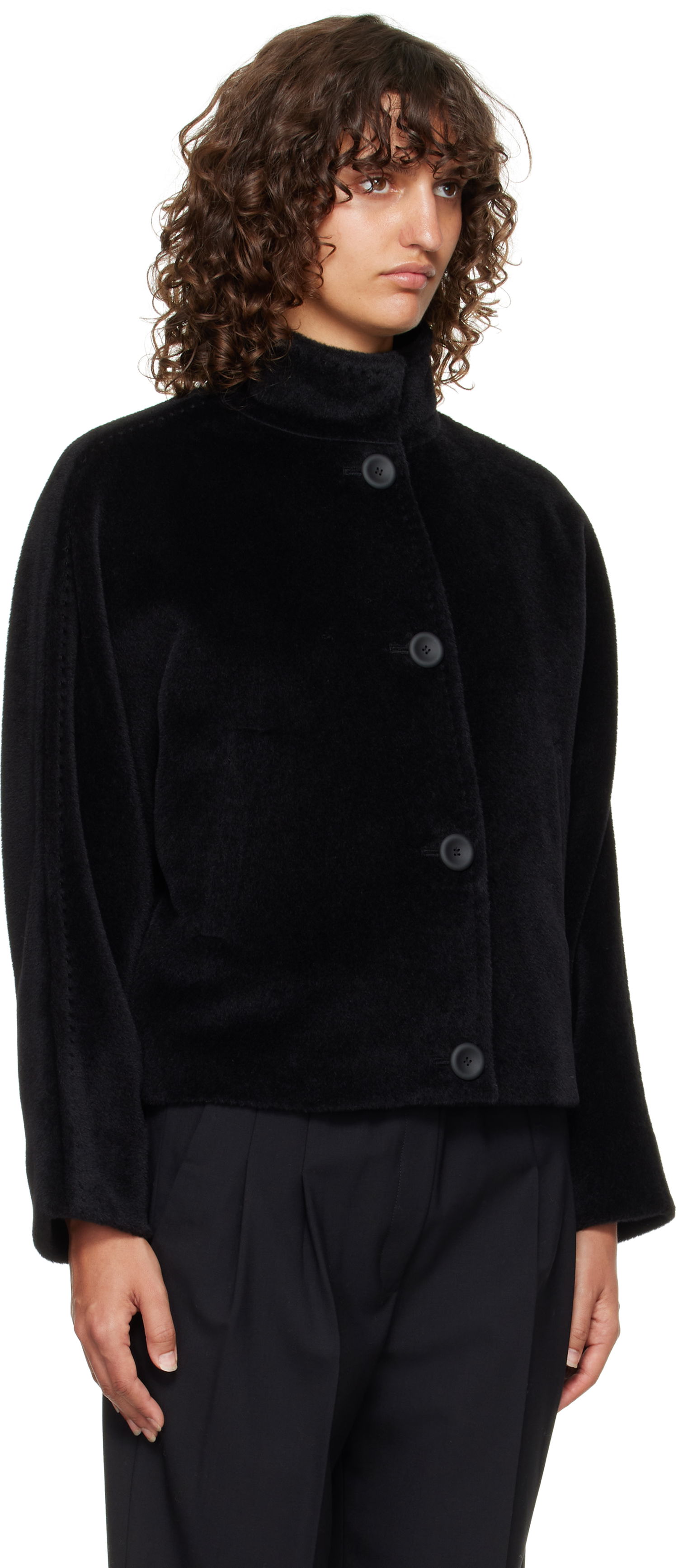 Jakke Max Mara Caladio Cropped Textured High Neck Button-Up Jacket Sort | 2526086091600, 1