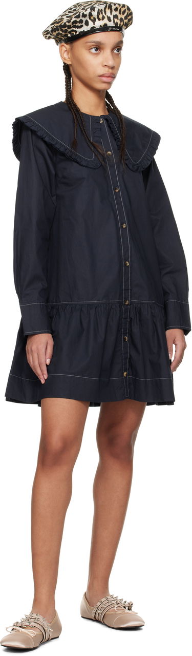 Kjole GANNI Ganni Ruffle Collar Drop Waist Minidress Mørkeblå | W0157, 3