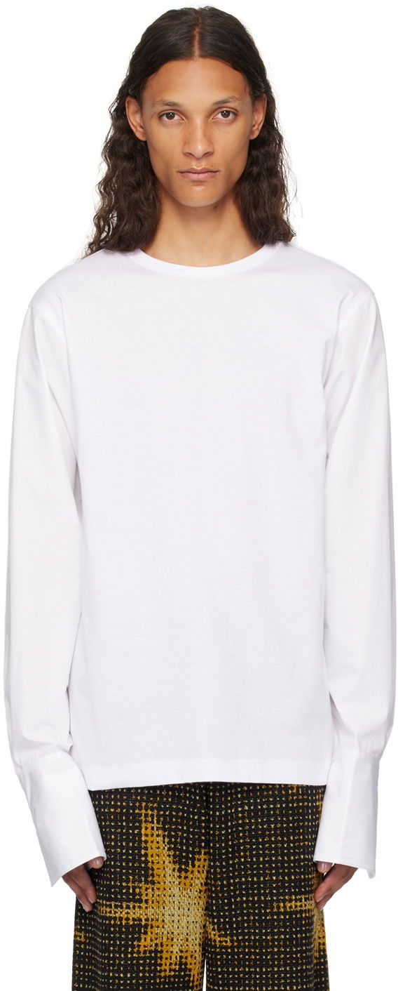 T-shirt Dries Van Noten White Paneled Long Sleeve T-Shirt Hvid | 242-021108-9600