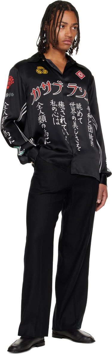 Skjorte Casablanca Emblem Long Sleeve Silk Satin Shirt Sort | U-AW25-SH-021-04-M, 3