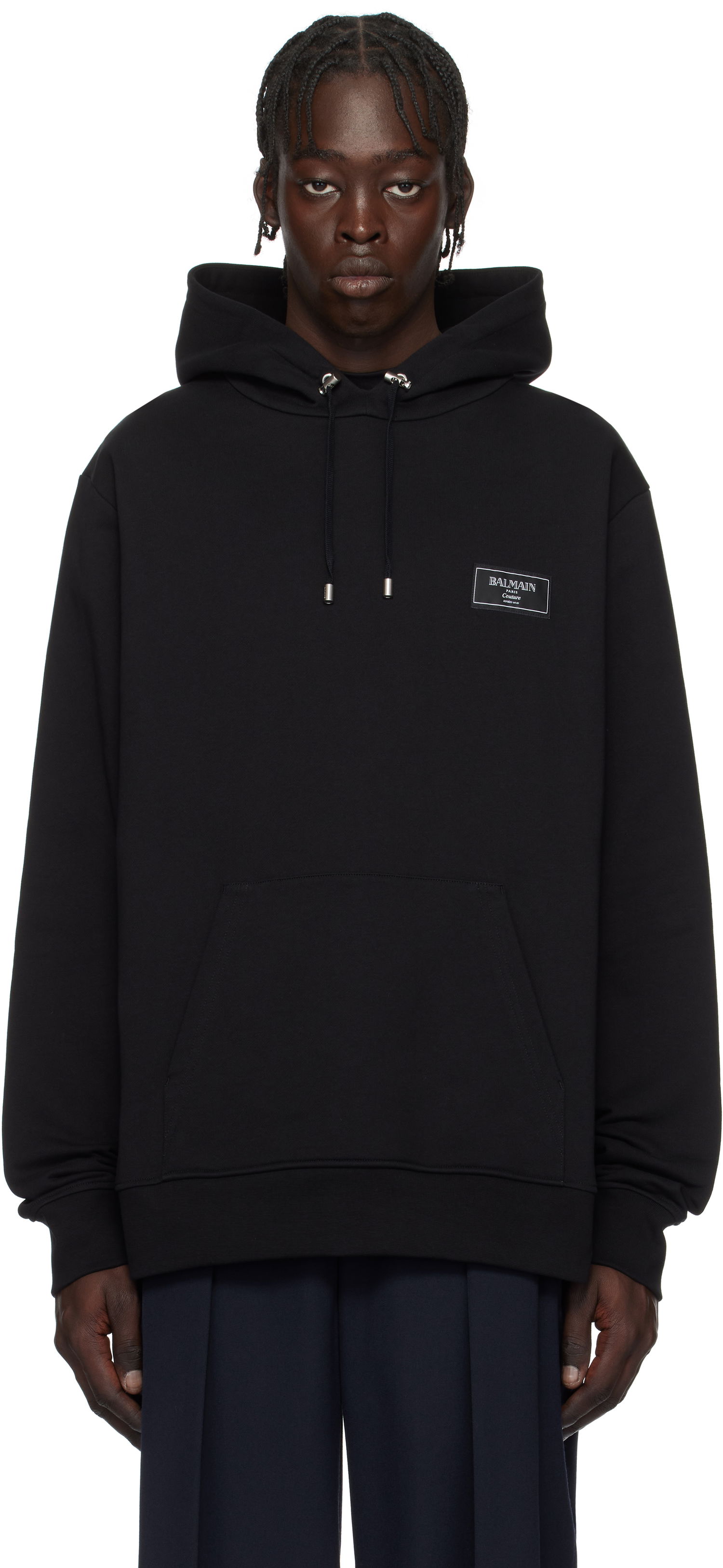 Sweatshirt Balmain Couture Label Black Hoodie Sort | EH1JT047BC91, 0
