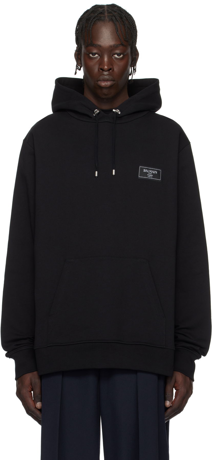 Sweatshirt Balmain Couture Label Black Hoodie Sort | EH1JT047BC91