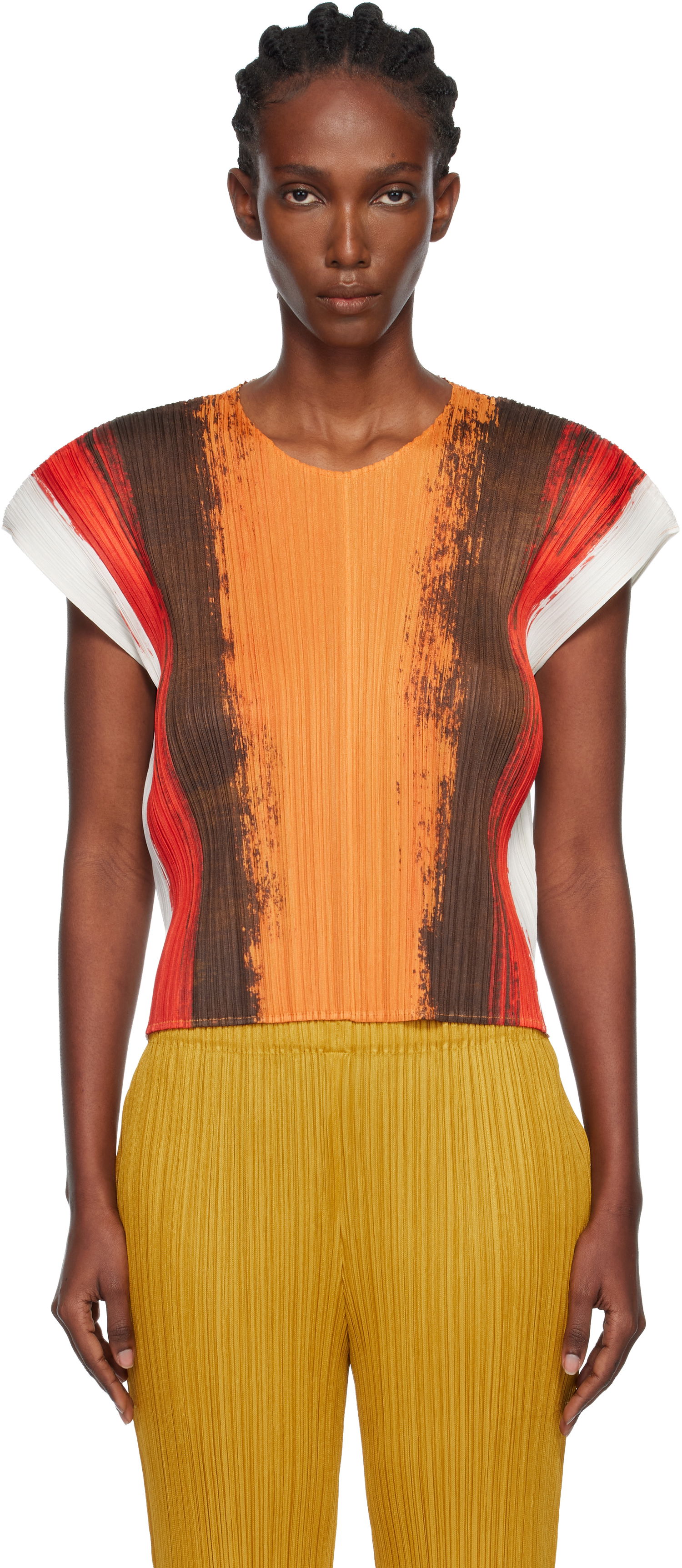 T-shirt Pleats Please Issey Miyake PLEATS PLEASE ISSEY MIYAKE Pleated Short Sleeve Brushstroke Top Flerfarvet | PP58JK672, 0
