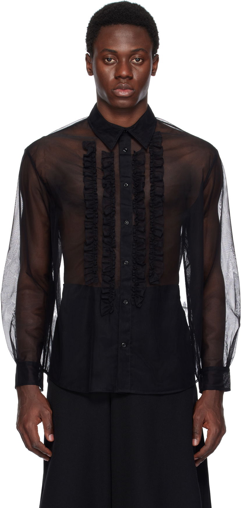 Skjorte Simone Rocha Simone Rocha Sheer Ruffle Bib Shirt Sort | 5241 0069