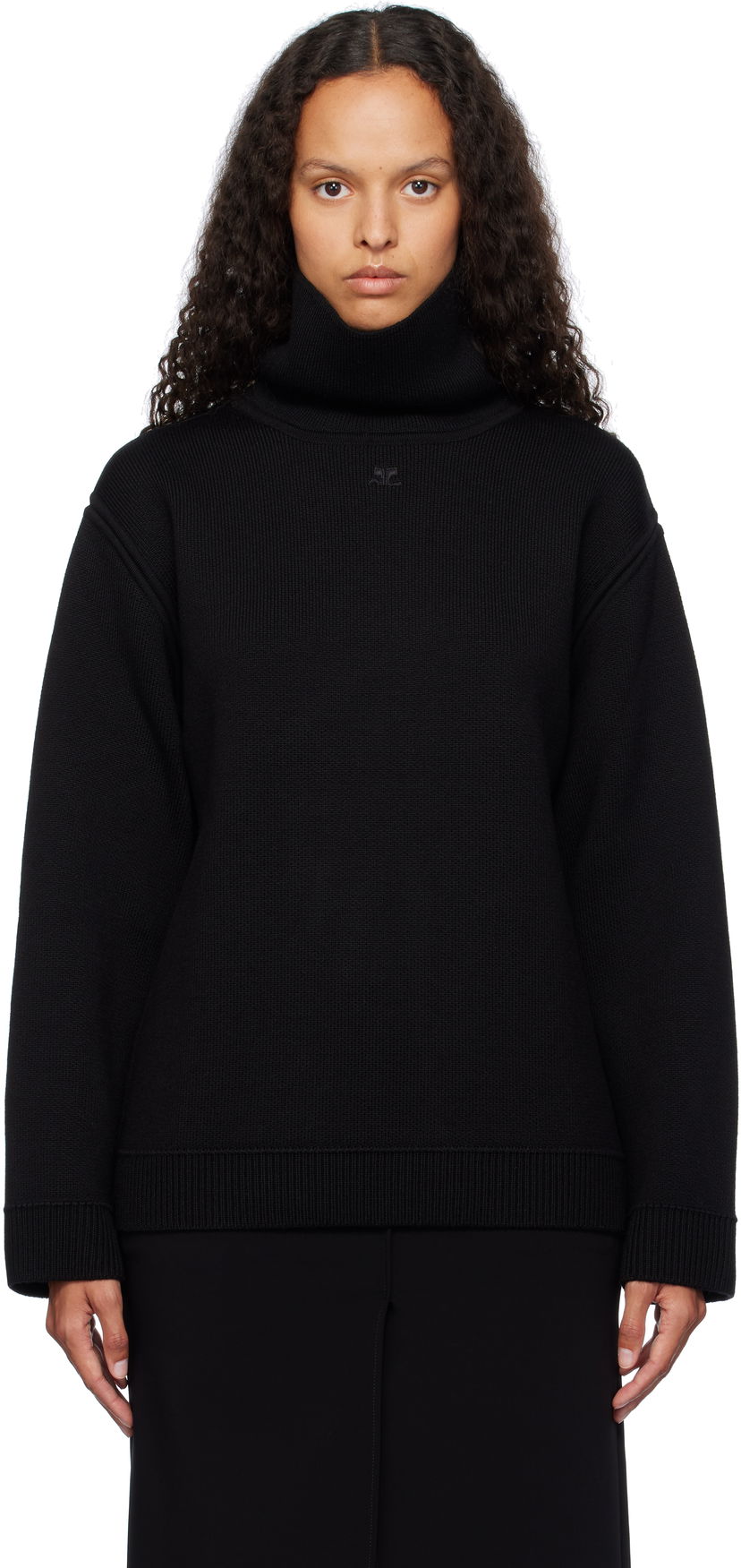Sweater Courrèges Oversized Mockneck Knit Sweater Sort | 424MPU198FI0036
