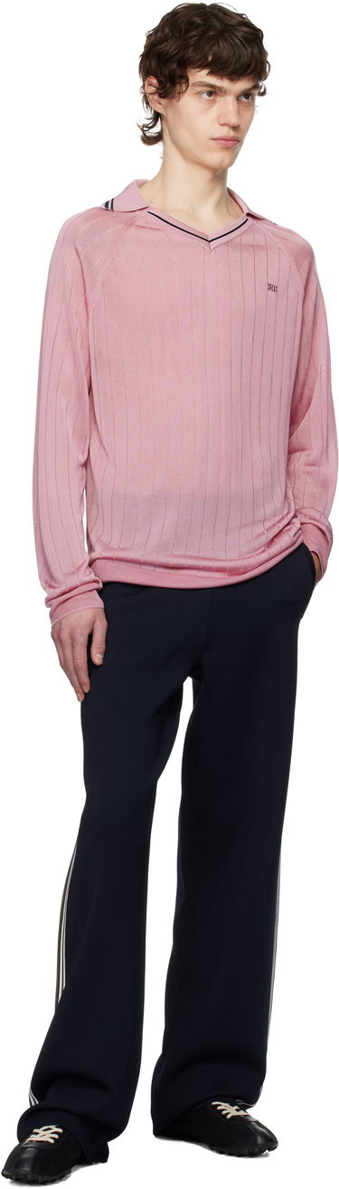 Sweater Wales Bonner Wales Bonner Roots Knit Polo Shirt Lyserød | MS25KN33-KN08-200 BRIGHT RAYON, 3