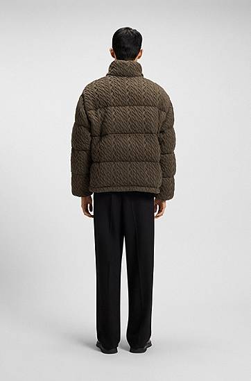 Puffer jakke BOSS Puffer jacket with stand-up collar and cable-knit structure Grøn | 50546560, 1