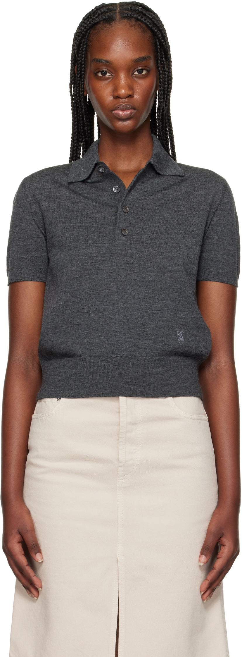 Polo skjorte Burberry Burberry Cropped Wool Polo Grå | 8102096