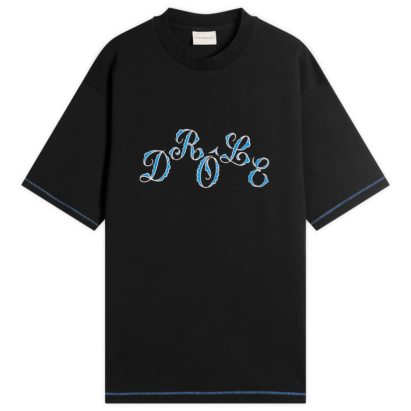 T-shirt Drôle de Monsieur Stagger Logo T-Shirt, Size Large Sort | H-TS264-CO002-BL