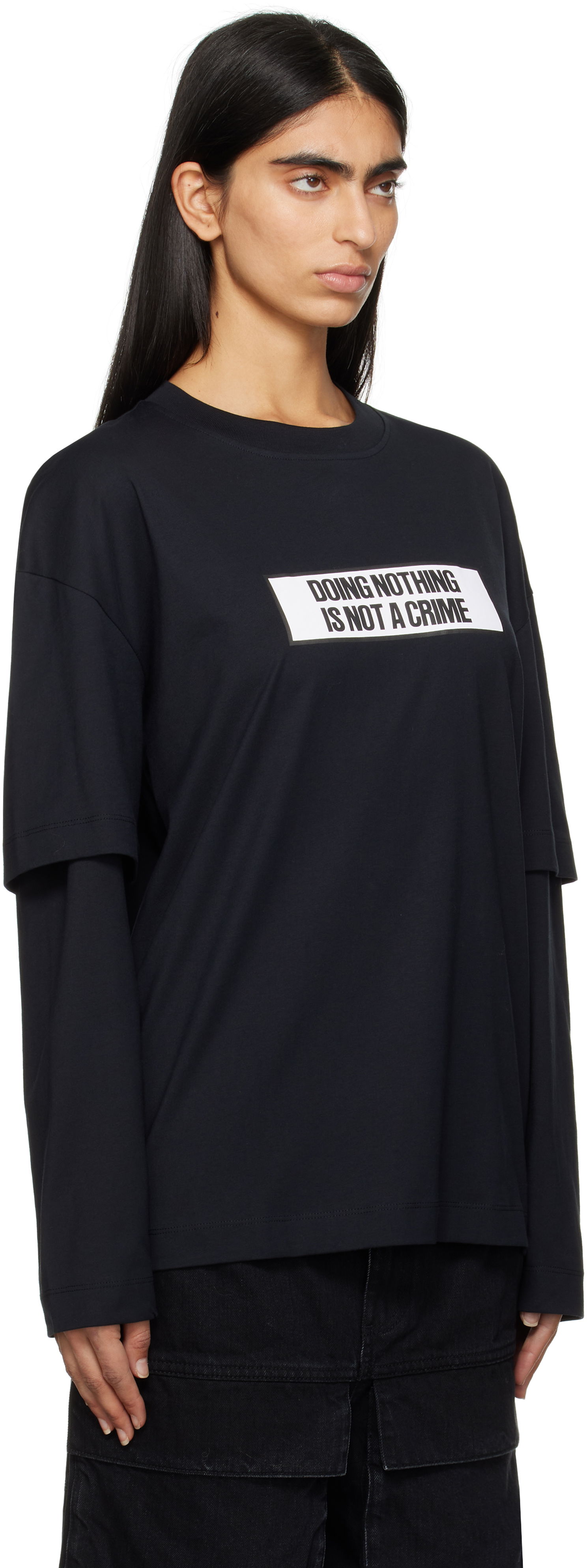 T-shirt Études Études 'Doing Nothing Is Not A Crime' Double Sleeve T-Shirt Sort | H24MMTSH185-99, 1