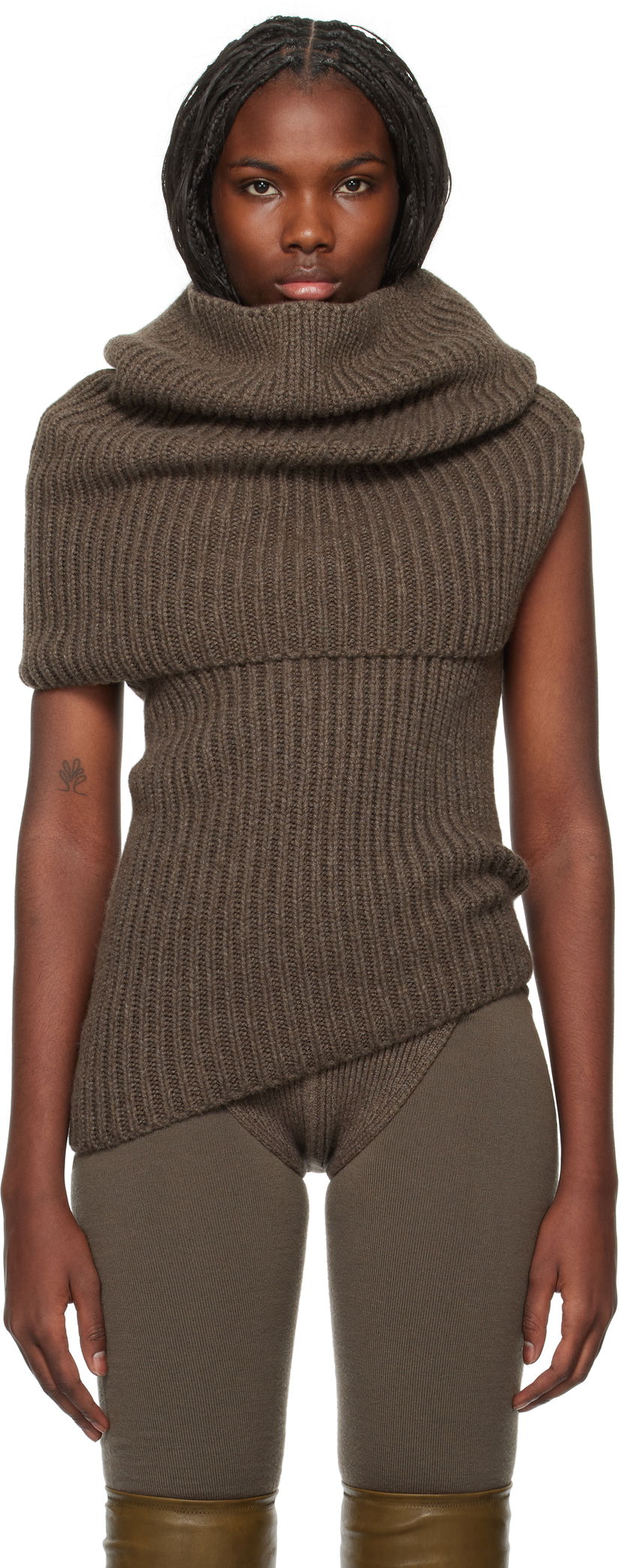Sweater Rick Owens Ribbed Knit Turtleneck Top Brun | RO02D3673 HWS