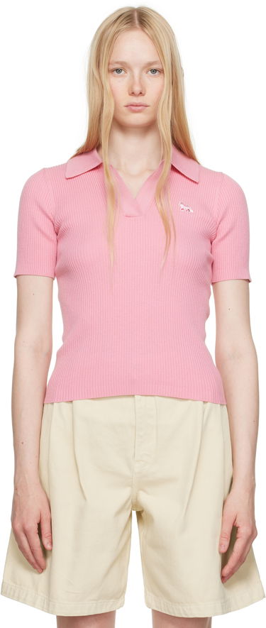 Polo skjorte MAISON KITSUNÉ Maison Kitsuné Baby Fox Patch Fine Ribbed Polo Lyserød | OW00201KT1091, 0