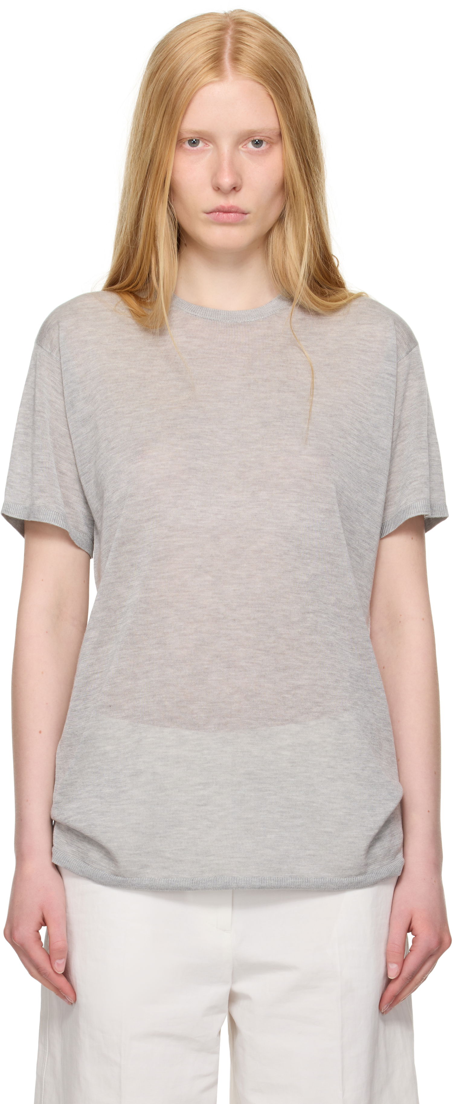 T-shirt TOTEME TOTEME Knit T-Shirt Grå | 253-WRT0531-YA0079, 0