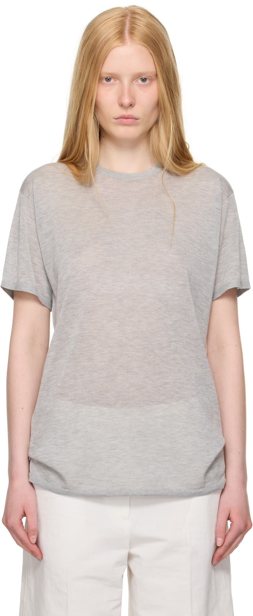 T-shirt TOTEME TOTEME Knit T-Shirt Grå | 253-WRT0531-YA0079