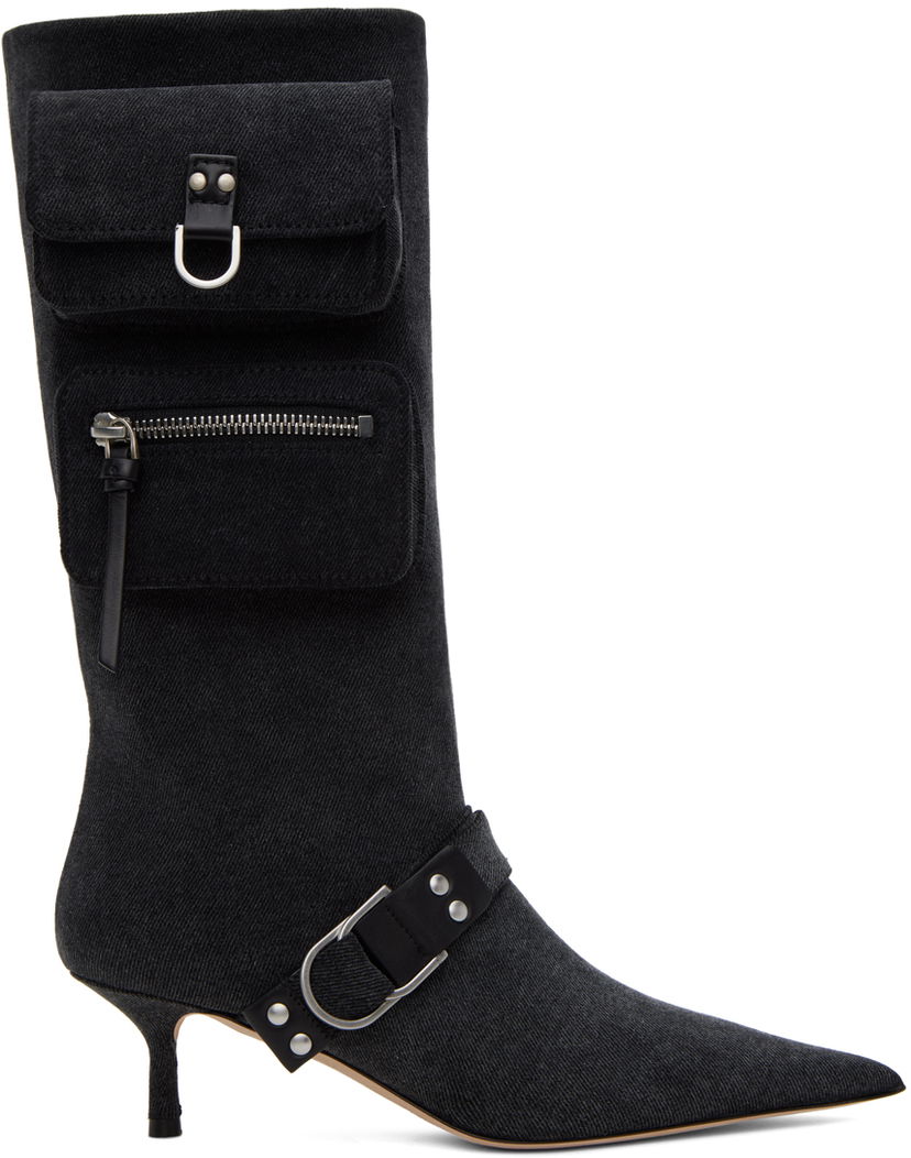 Tøj Blumarine Blumarine Jeanne Denim Kitten Heel Boots Sort | 6F3525TX02994013