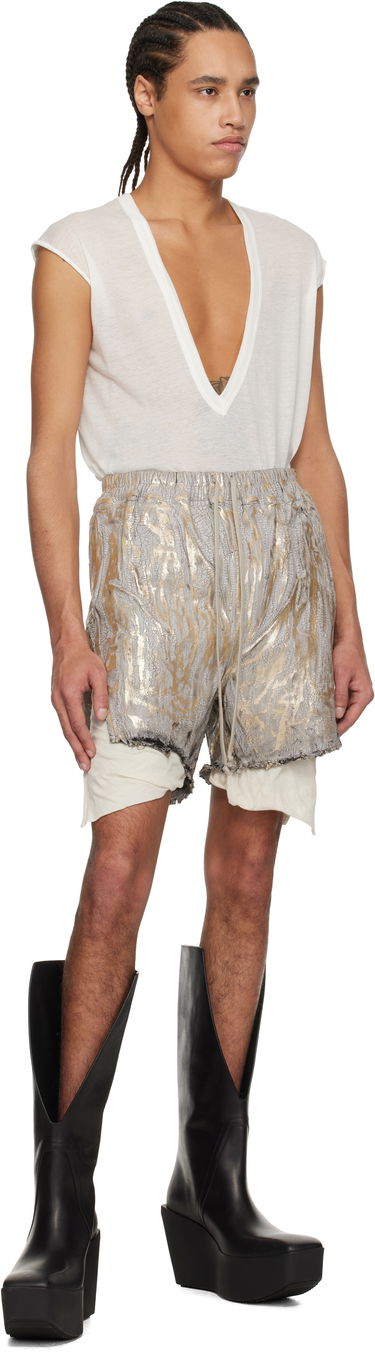 Shorts Rick Owens Rick Owens Hollywood Boxers Cracked Metallic Drawstring Shorts Metalisk | RR01E5306 SGMC, 4