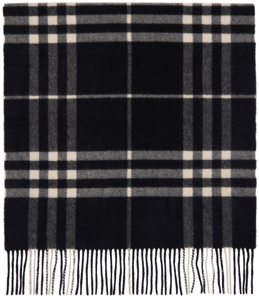 Tøj Burberry Black Wide Cashmere Check Scarf Sort | 8094739, 0