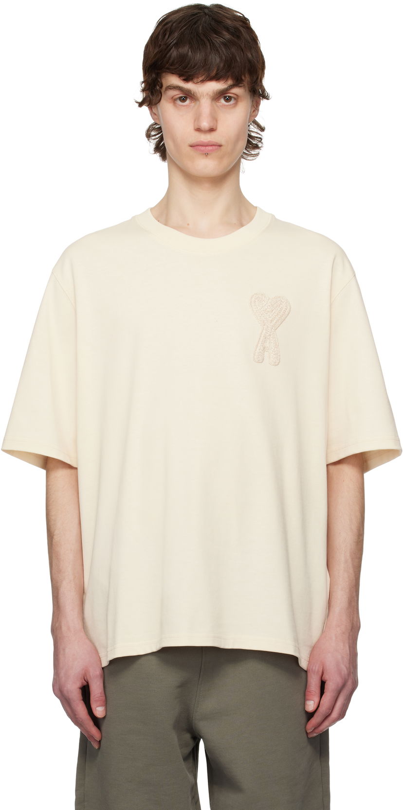 T-shirt AMI AMI Paris Ami de Coeur Patch T-Shirt Beige | HTS055.726