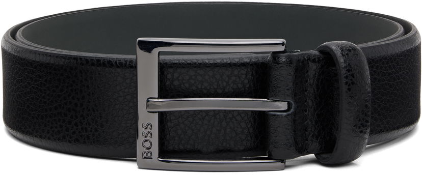 Bælter BOSS Pebbled Leather Rectangular Buckle Belt Sort | 50541158