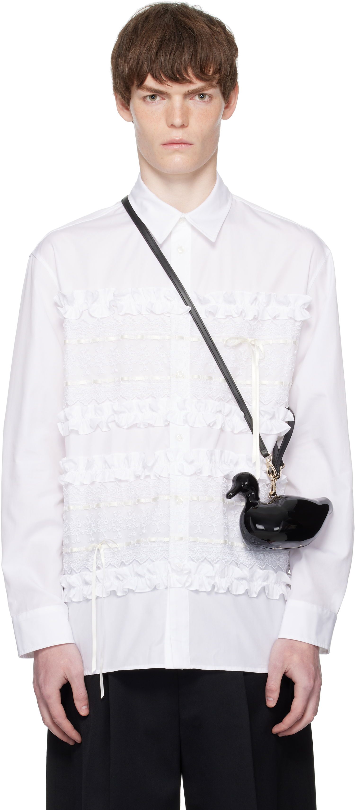 Skjorte Simone Rocha Simone Rocha Lace Ribbon Trim Shirt Hvid | 5391 1025, 0
