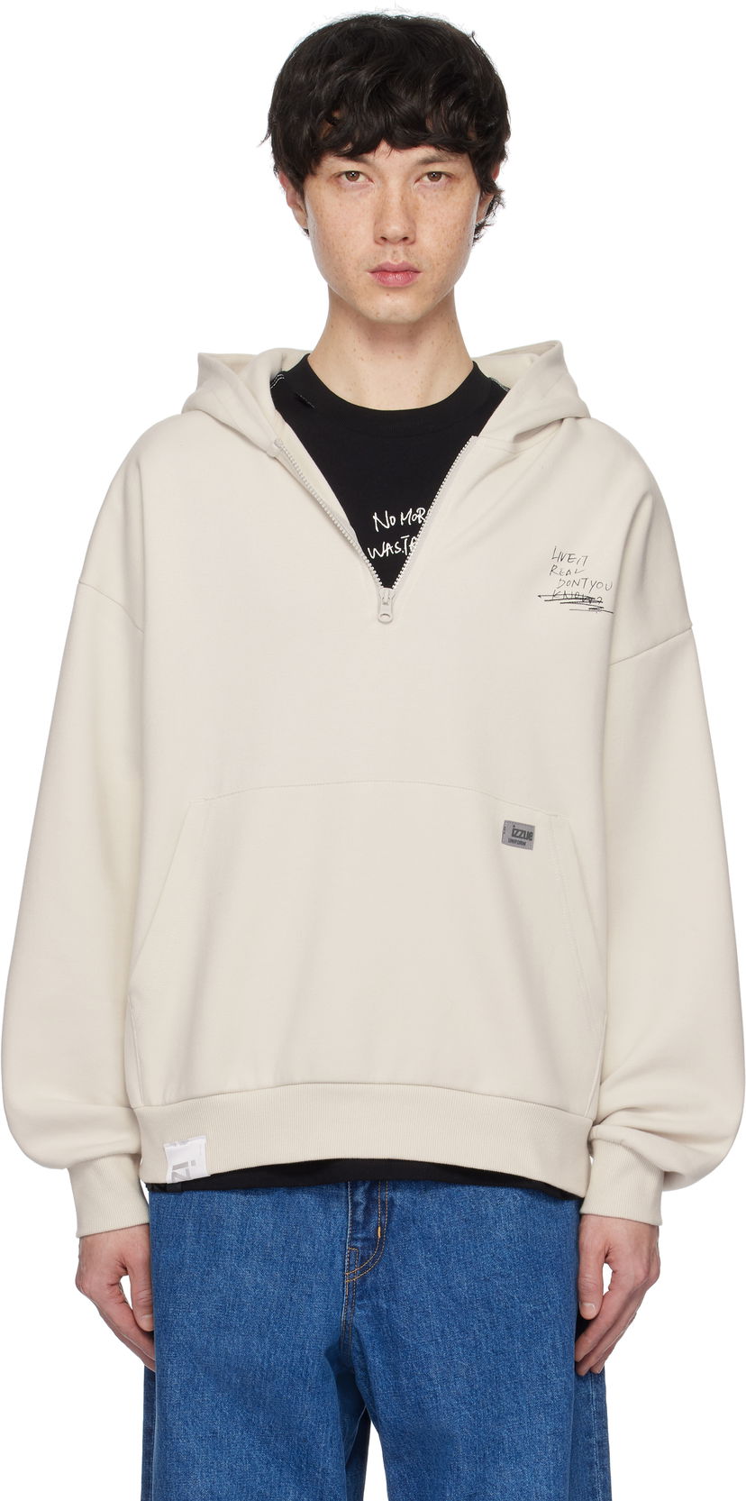 Sweatshirt izzue Izzue Graphic Print Zip Hoodie Beige | IZXSWN3157W4NGYR
