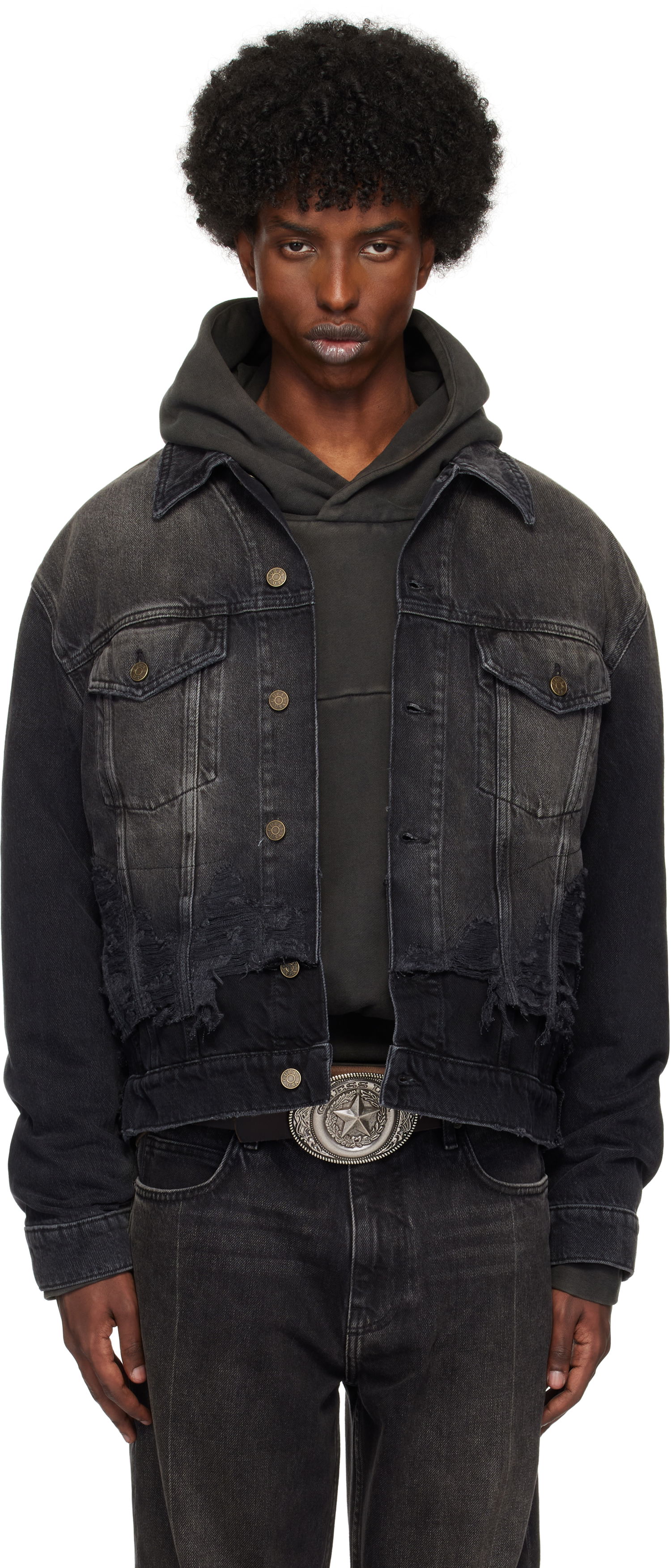 Jakke GUESS Distressed Denim Jacket Sort | M4BN50D57F3GBS2, 0