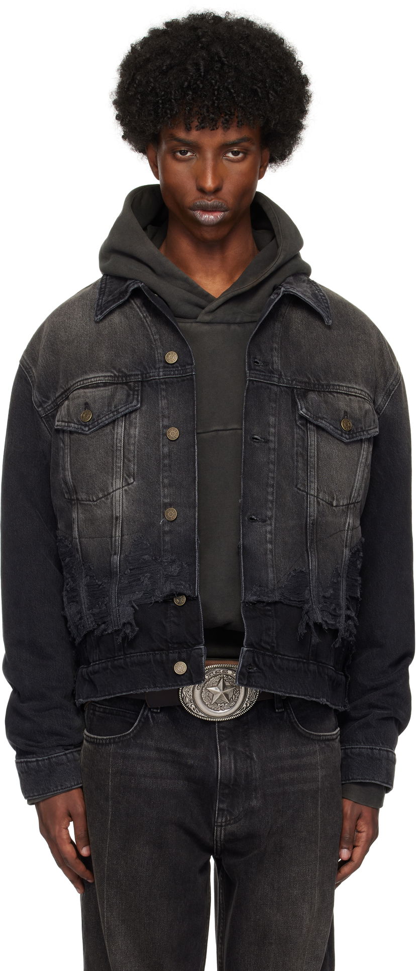Jakke GUESS Distressed Denim Jacket Sort | M4BN50D57F3GBS2