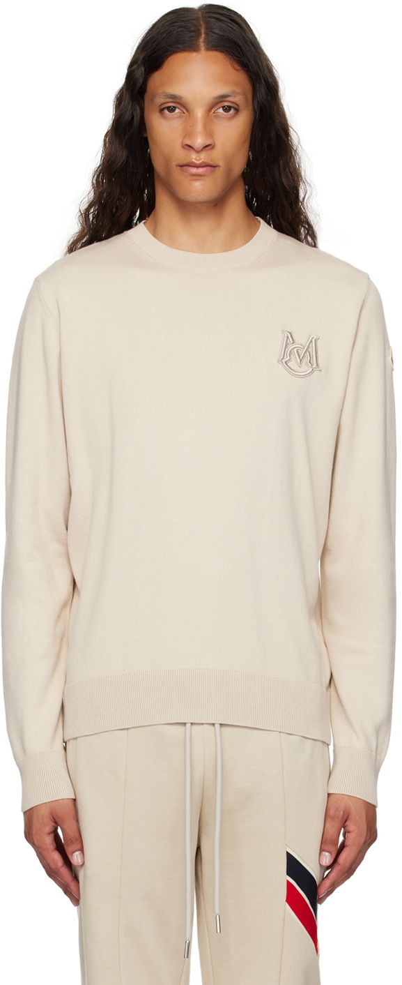 Sweater Moncler Beige Appliqué Sweater Hvid | J20919C00002M1113