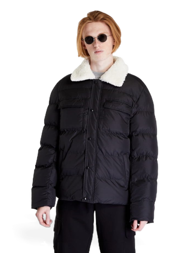 Puffer jakke Urban Classics Sherpa Collar Padded Shirt Jacket Sort | TB5536 black