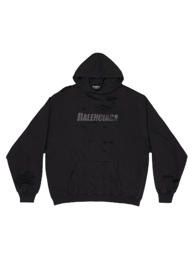 Sweatshirt Balenciaga Caps Destroyed Oversize Fit Hoodie Sort | 659403TKVB61781