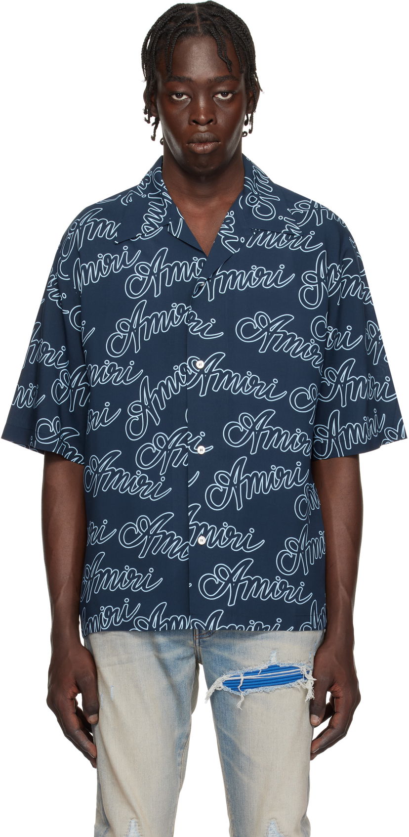 Skjorte AMIRI Script Print Bowling Shirt Blå | AMSTCA1081