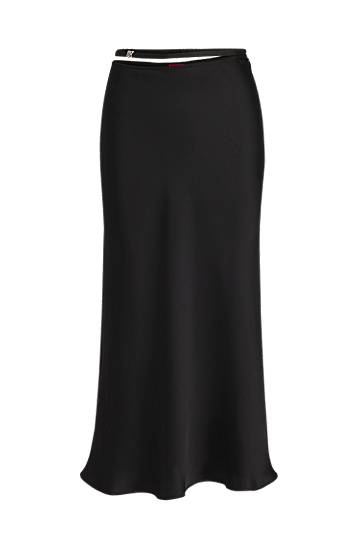 Nederdel BOSS Satin A-Line Midi Skirt with Waist Trim Sort | 50536435