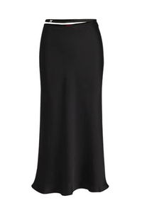 Satin A-Line Midi Skirt with Waist Trim