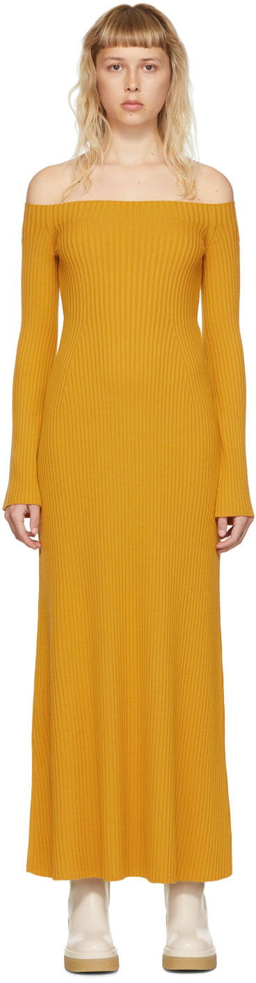 Kjole CHLOÉ Wool Off Shoulder Maxi Dress Gul | CHC22UMR04650