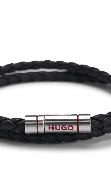 Armbånd BOSS HUGO Double Braided Leather Cuff Bracelet Sort | 50532309, 1