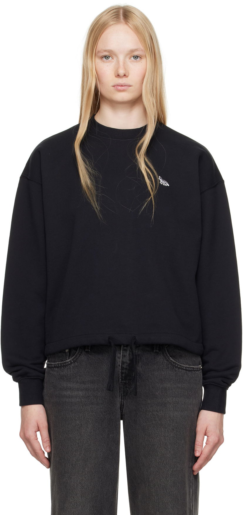 Sweater MAISON KITSUNÉ Maison Kitsuné Baby Fox Patch Drawstring Sweatshirt Sort | OW00302KM0325