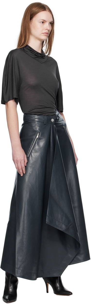Nederdel Nanushka Nanushka Neith Draped Vegan Leather Maxi Skirt Mørkeblå | NW25PFSK01455, 3