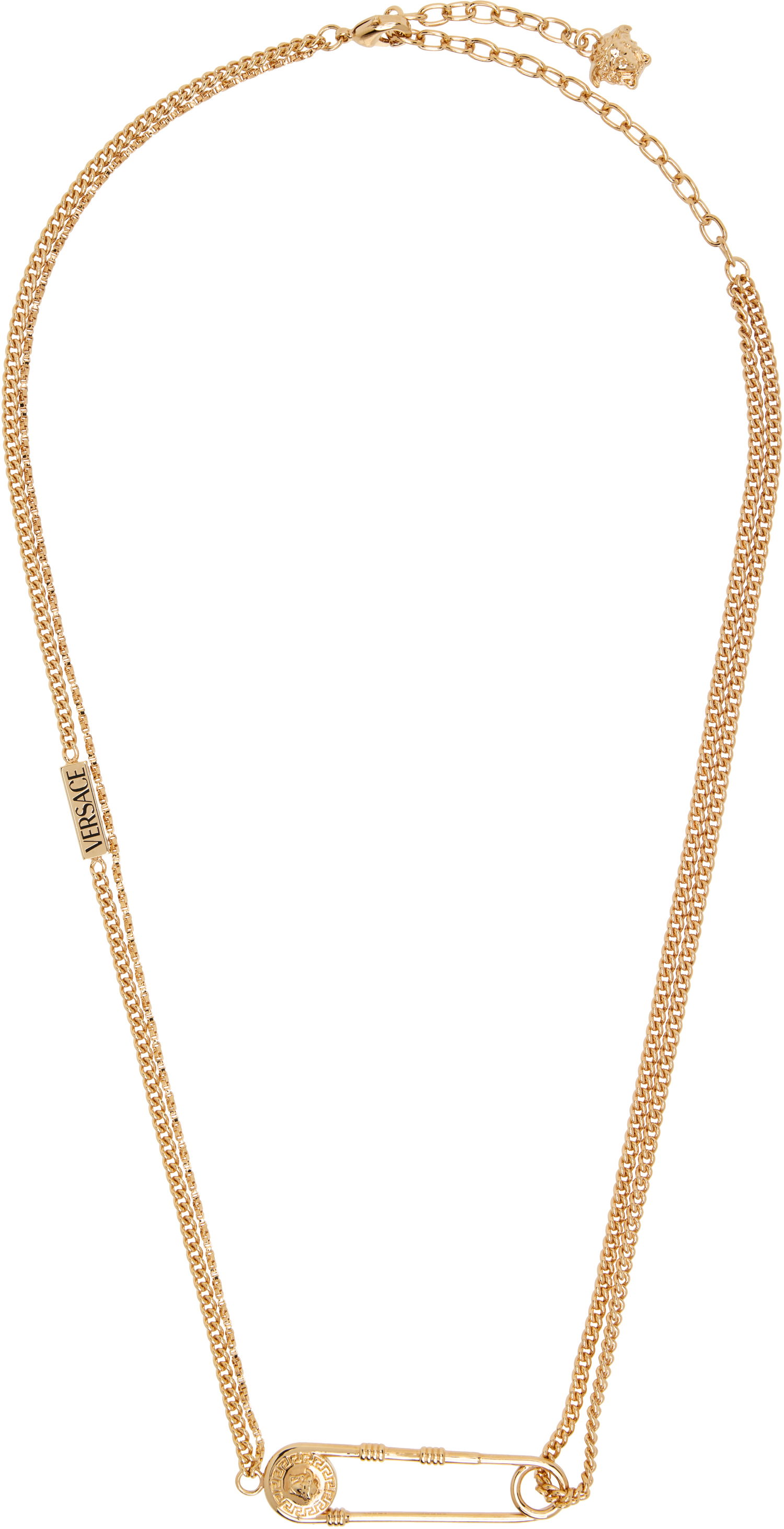 Halskæde Versace Versace Gold-Tone Double Chain Safety Pin Pendant Necklace Metalisk | 1020256_1A00620, 0