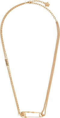 Versace Gold-Tone Double Chain Safety Pin Pendant Necklace