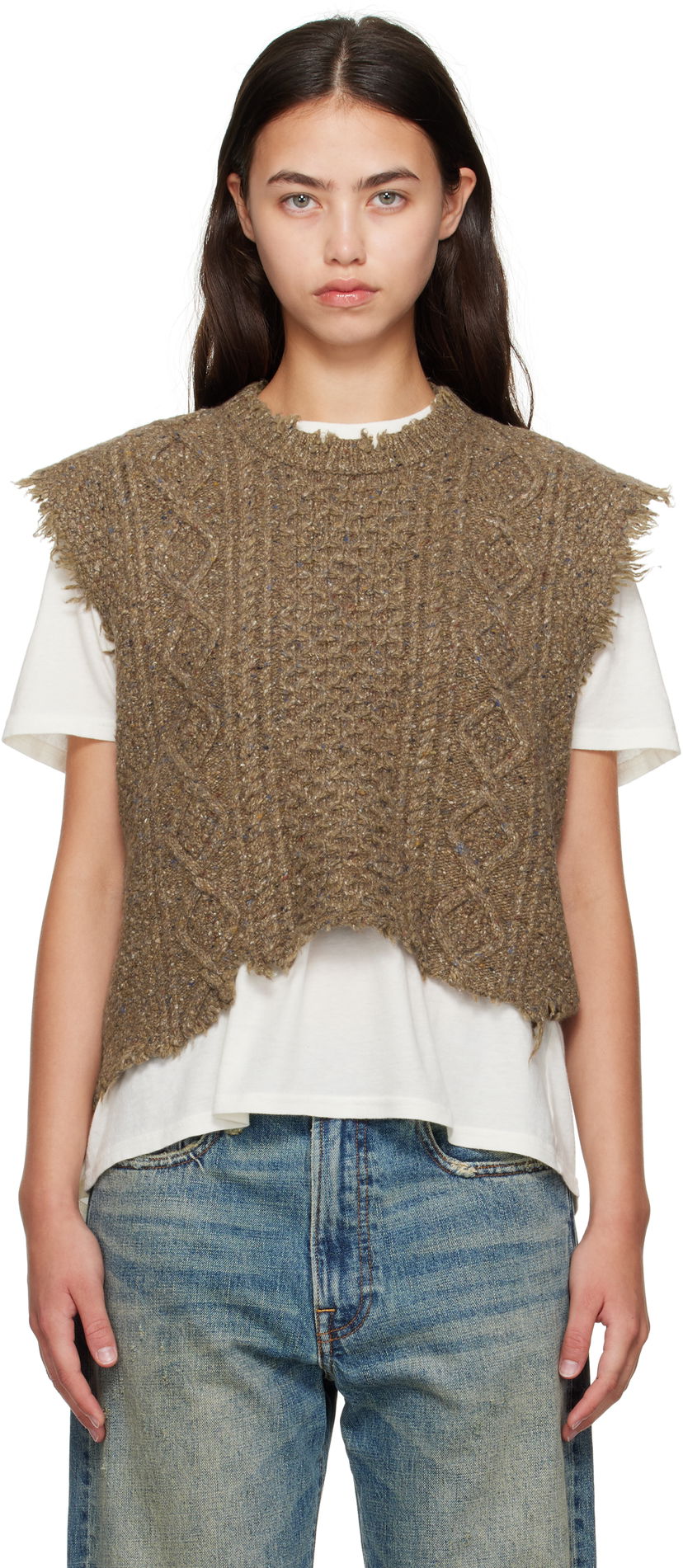 Sweater R13 R13 Boyfriend Cable Knit Wool Vest Brun | R13WY228-Y209A