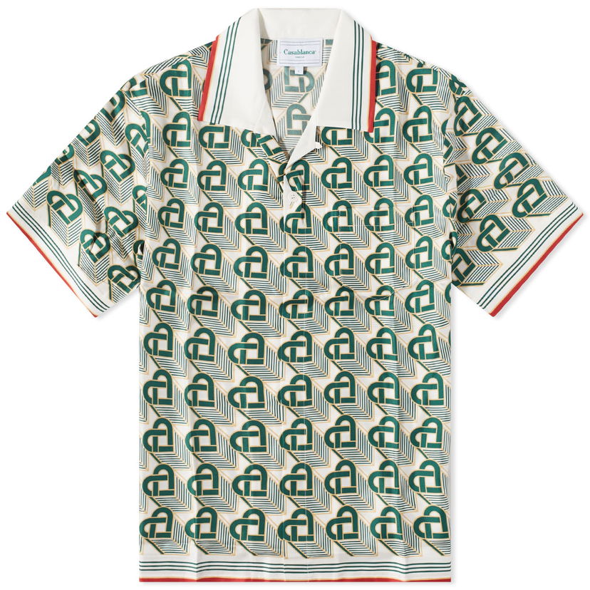 Skjorte Casablanca Heart Monogram Short Sleeve Silk Shirt Grøn | U-MF23-SH-003-05