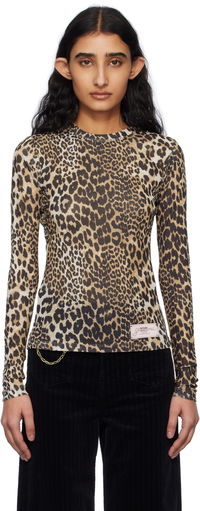 GANNI Leopard Print Long Sleeve T-Shirt