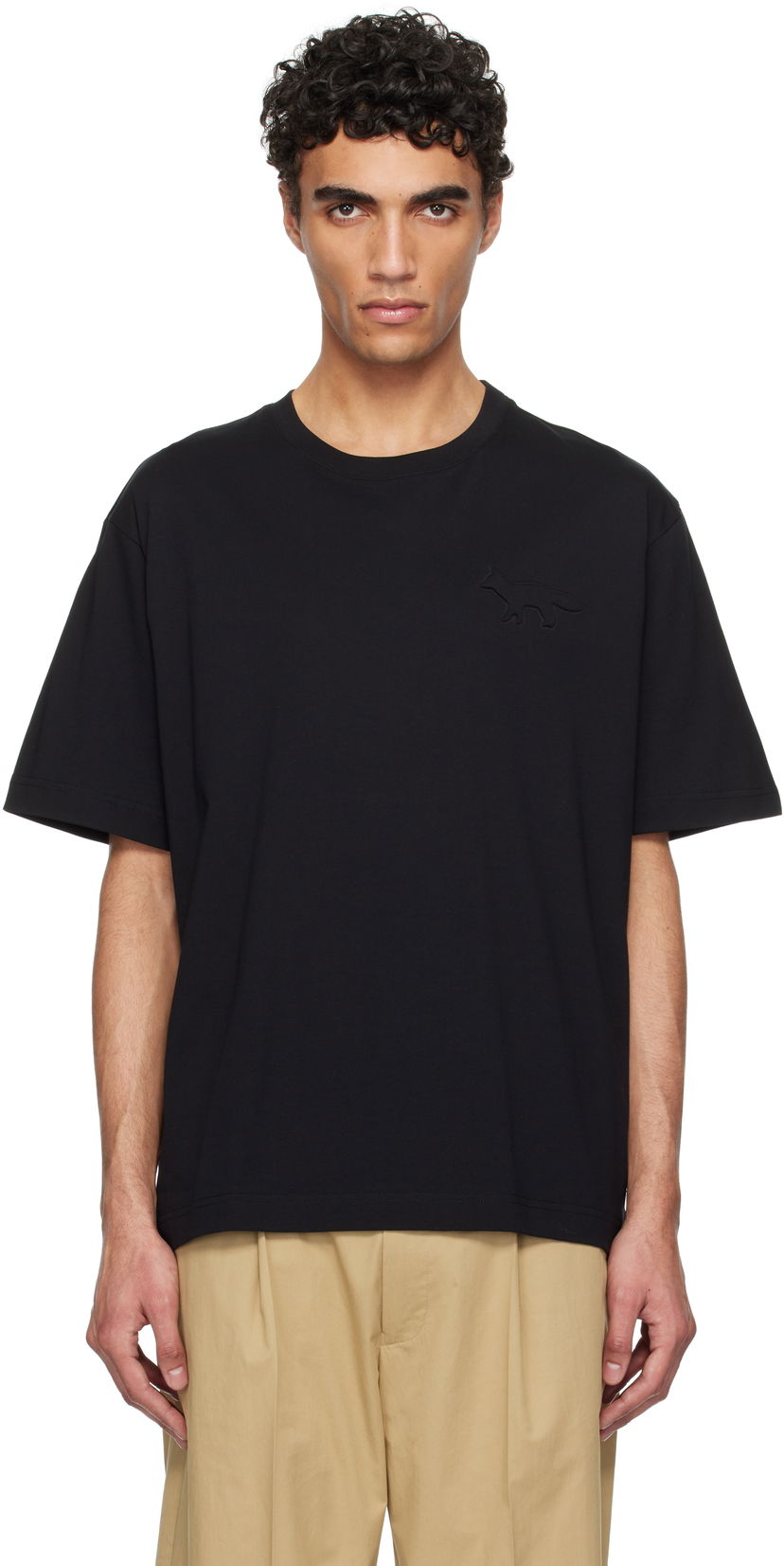 T-shirt MAISON KITSUNÉ Maison Kitsuné Embossed Fox Oversize T-Shirt Sort | OM00116KJ7016