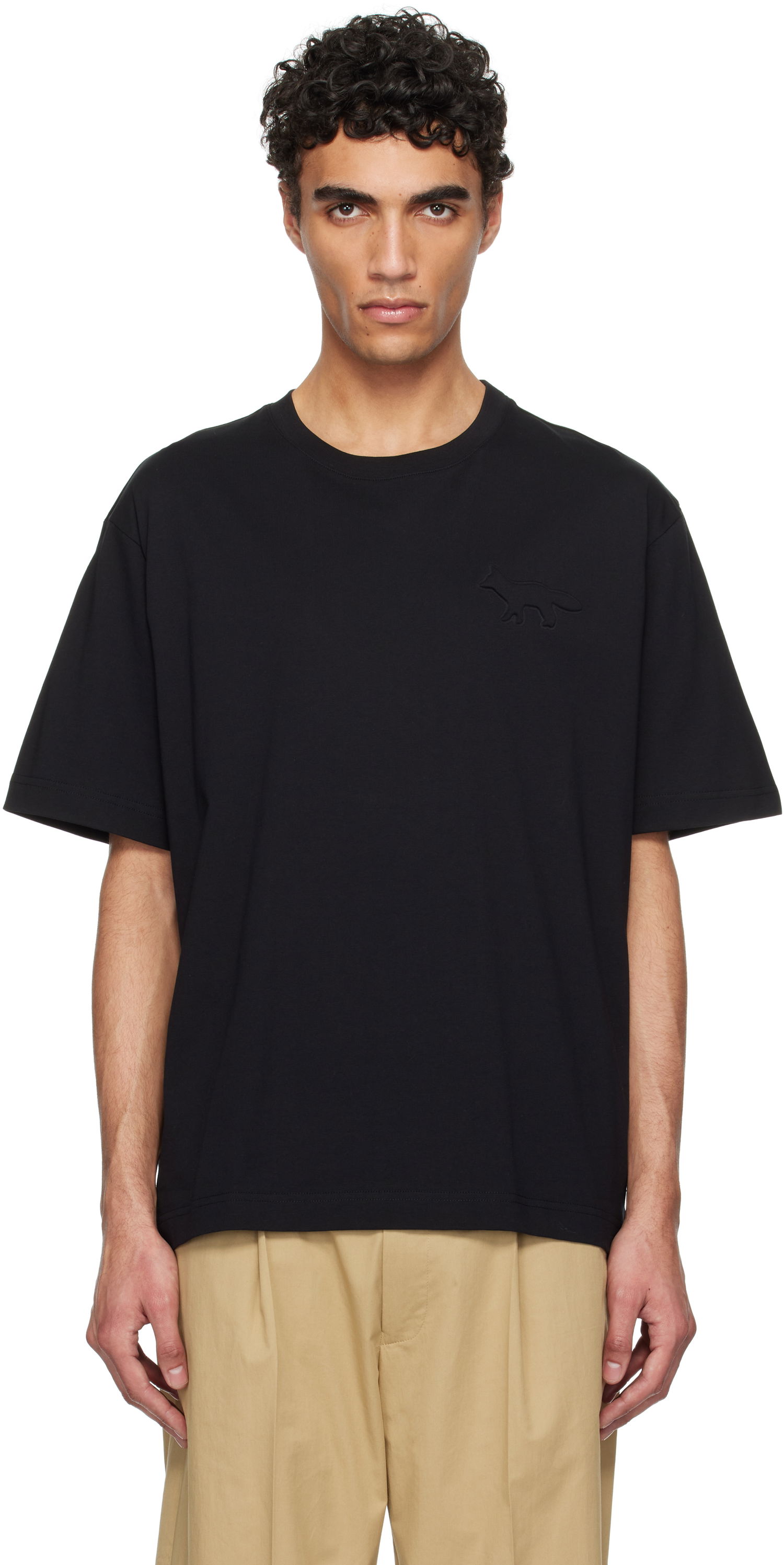 T-shirt MAISON KITSUNÉ Maison Kitsuné Embossed Fox Oversize T-Shirt Sort | OM00116KJ7016, 0