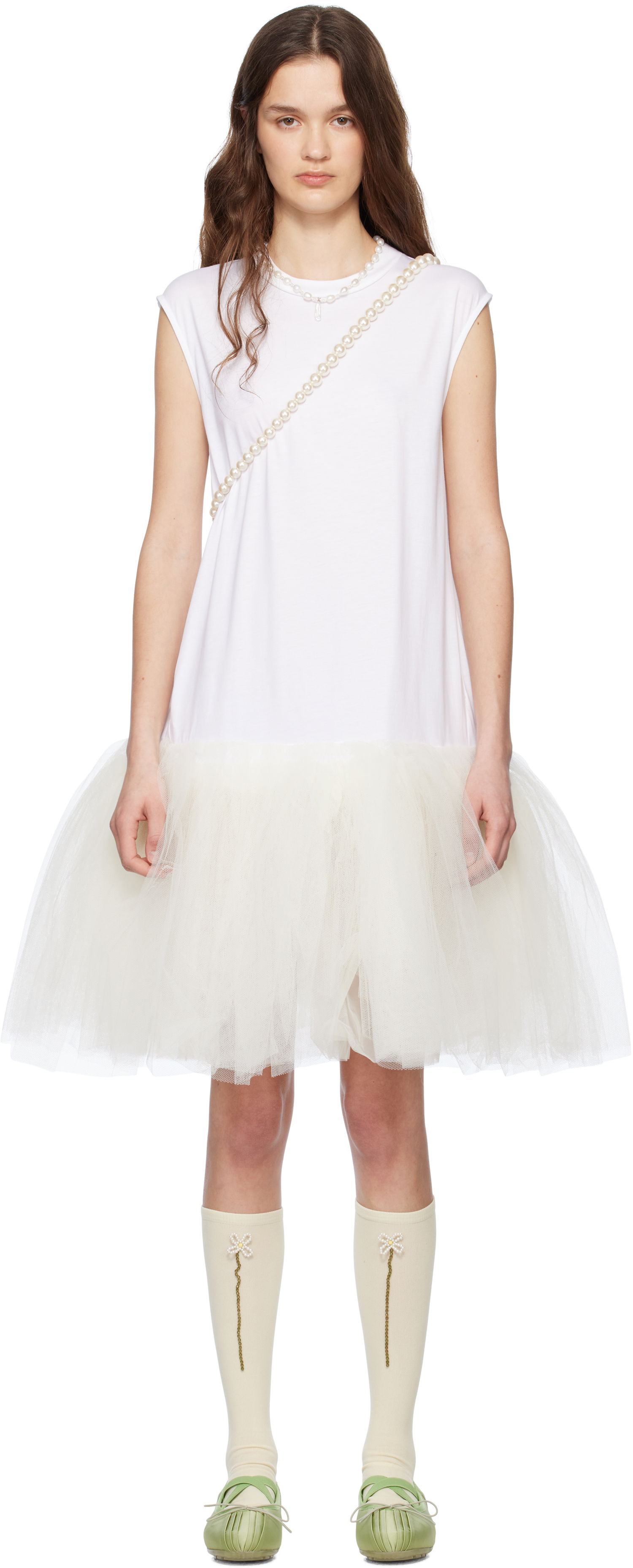 Kjole Simone Rocha Simone Rocha Relaxed Ballet Tutu Midi Dress Hvid | 7396 0553, 0