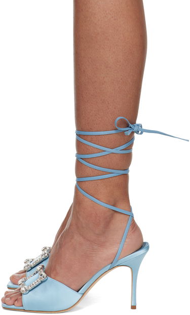 Tilbehør Manolo Blahnik Manolo Blahnik Lenole Pop Fabio Satin Heels Blå | 423-1722, 2