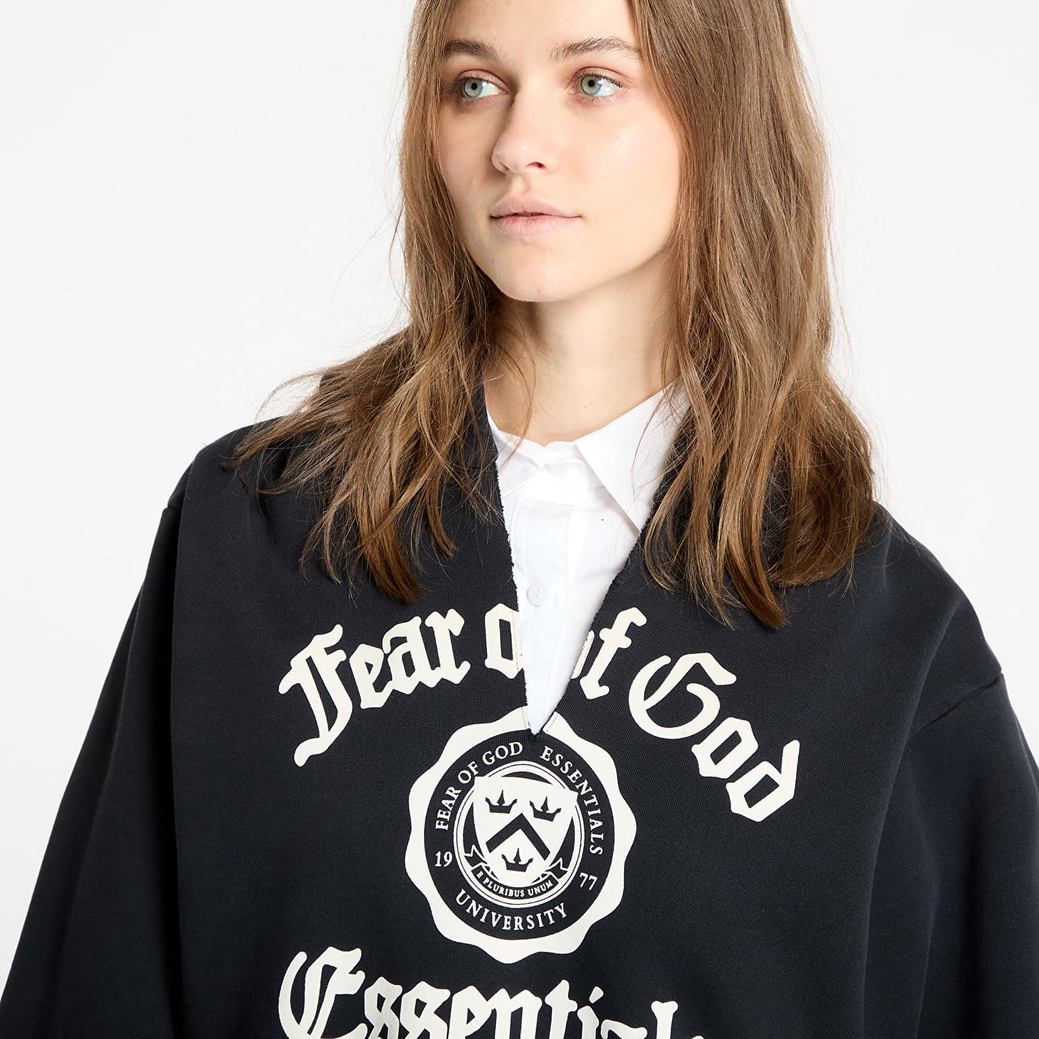 Sweatshirt Fear of God Heavy Fleece Cropped V-Neck Hoodie Sort | 192HO245590FW-001, 1