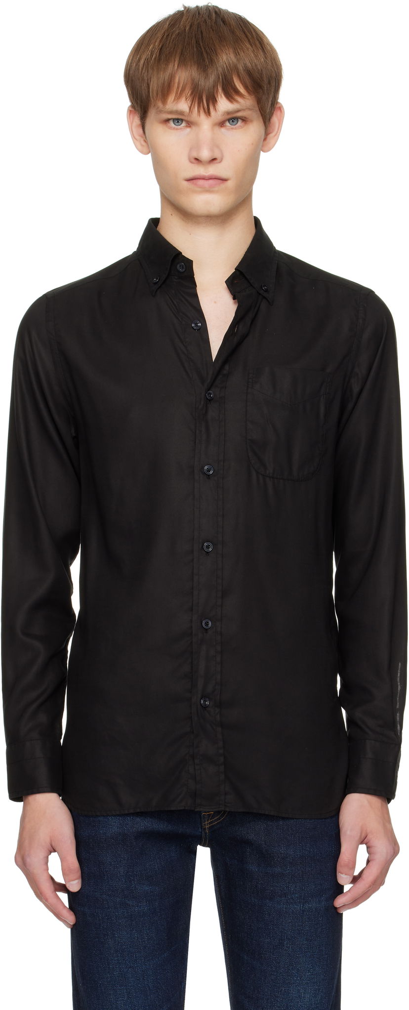 Skjorte Tom Ford TOM FORD Gabardine Slim Fit Shirt Sort | HSO001-FMT058