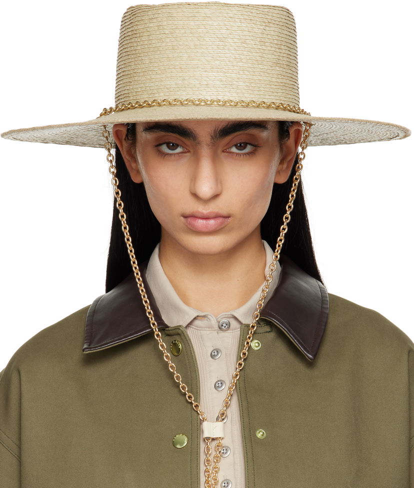 Hat rag & bone Rag & Bone Jacque Boater Hat with Chain Beige | WJW25SH1017ST17